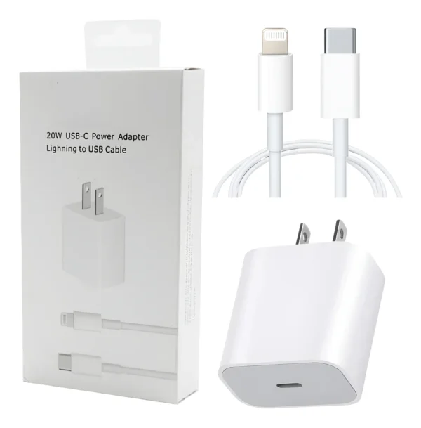 Cargador Rapido 20W para iPhone con Cable Lightning Cubo cargador rapido 20W para iPhone con cable USB-C a Lightning