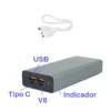 1764779700TF001_1 Batería Portátil Power Bank 20.000 mAh Metálica con Múltiples Puertos USB, Tipo C y V8