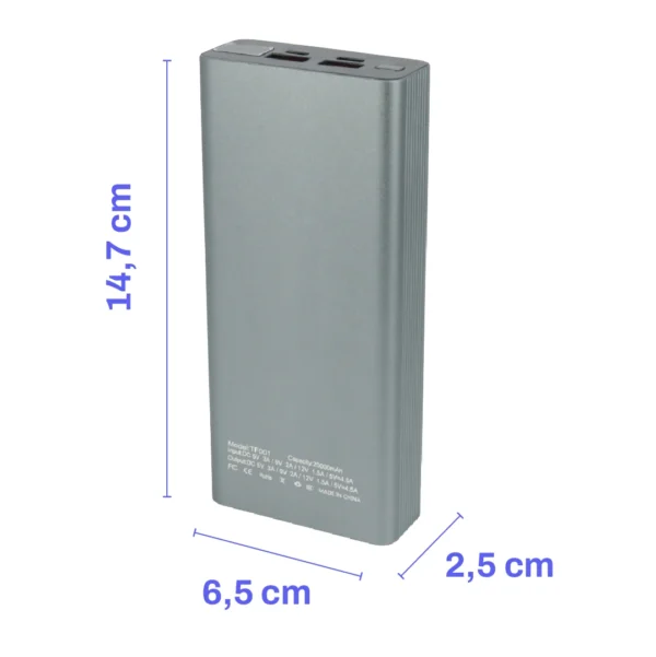 1764779700TF001_2 Batería Portátil Power Bank 20.000 mAh Metálica con Múltiples Puertos USB, Tipo C y V8