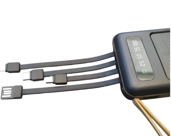 1773429412Powerbank Inalambrico3 Batería Portátil Power Bank Solar 10.000 mAh con Linterna LED y Cables Integrados
